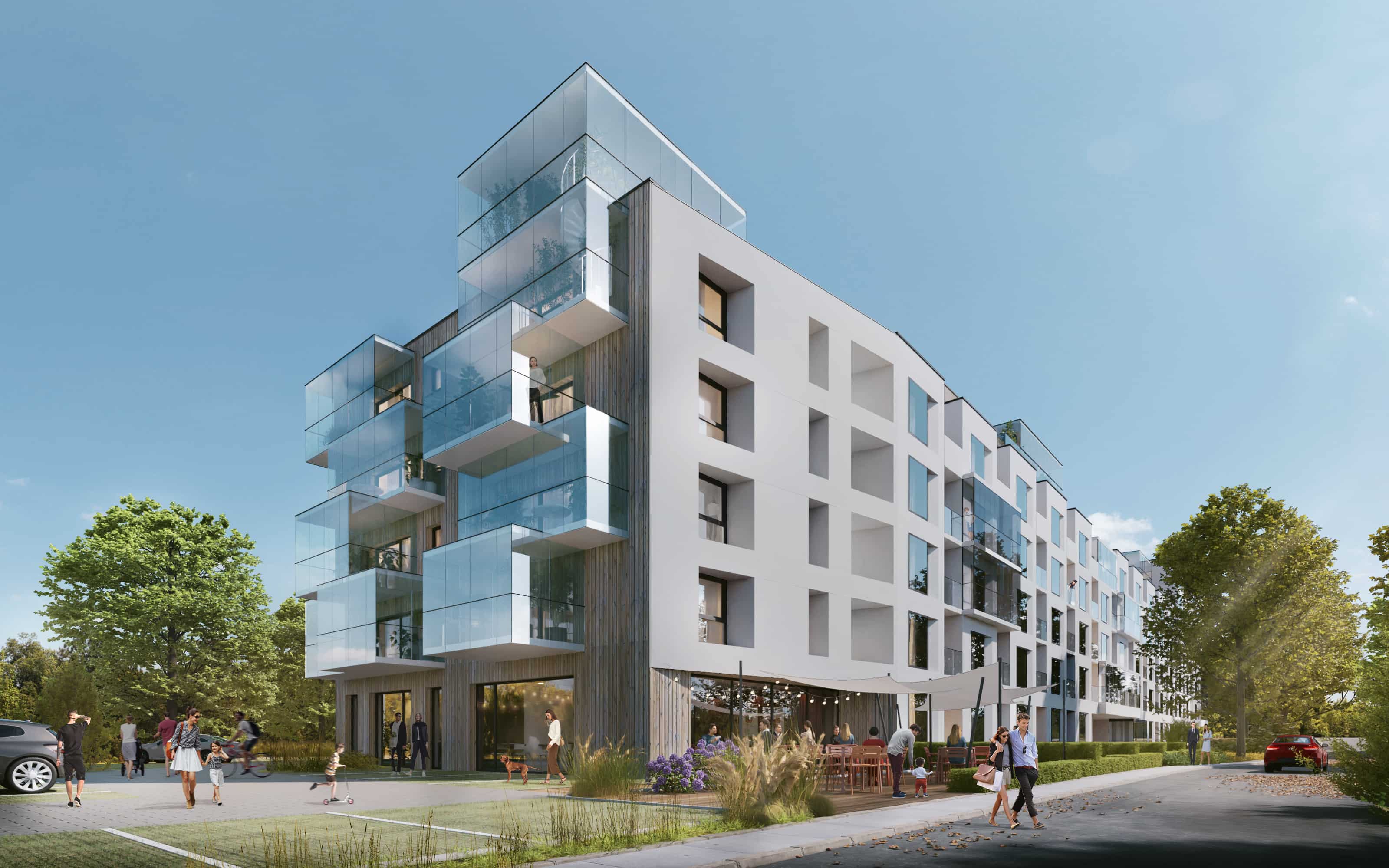 szary blok z wystającymi bałkonami z boku